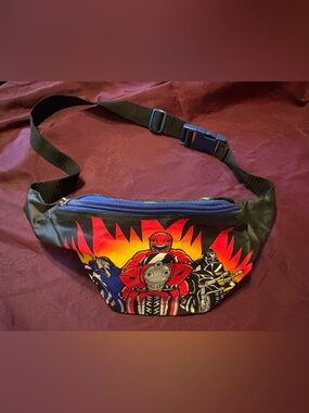 Vintage 90s Mighty Morphin Power Rangers Black Motorbike Print Zip Waist Bag